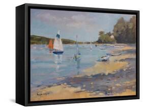 Salcombe, Red Sail-Jennifer Wright-Framed Stretched Canvas