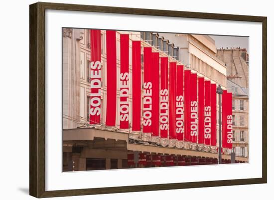 Sale Sign Banners in Central Paris, France, Europe-Julian Elliott-Framed Photographic Print