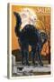 Salem, Massachusetts - Black Cat and Moon-Lantern Press-Stretched Canvas