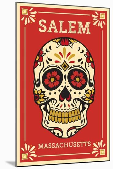 Salem, Massachusetts - Day of the Dead - Sugar Skull and Flower Pattern-Lantern Press-Mounted Art Print