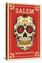 Salem, Massachusetts - Day of the Dead - Sugar Skull and Flower Pattern-Lantern Press-Stretched Canvas