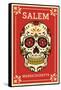 Salem, Massachusetts - Day of the Dead - Sugar Skull and Flower Pattern-Lantern Press-Framed Stretched Canvas