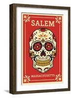 Salem, Massachusetts - Day of the Dead - Sugar Skull and Flower Pattern-Lantern Press-Framed Art Print