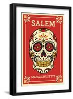 Salem, Massachusetts - Day of the Dead - Sugar Skull and Flower Pattern-Lantern Press-Framed Art Print