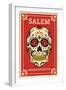 Salem, Massachusetts - Day of the Dead - Sugar Skull and Flower Pattern-Lantern Press-Framed Art Print