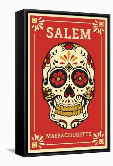 Salem, Massachusetts - Day of the Dead - Sugar Skull and Flower Pattern-Lantern Press-Framed Stretched Canvas