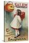 Salem, Massachusetts - Halloween Greeting - Girl in Red and White - Vintage Artwork-Lantern Press-Stretched Canvas