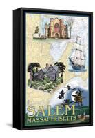 Salem, Massachusetts - Nautical Chart-Lantern Press-Framed Stretched Canvas