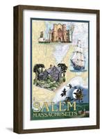 Salem, Massachusetts - Nautical Chart-Lantern Press-Framed Art Print
