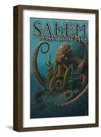 Salem, Massachusetts - Octopus and Submersible-Lantern Press-Framed Art Print