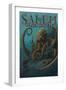 Salem, Massachusetts - Octopus and Submersible-Lantern Press-Framed Art Print