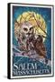Salem, Massachusetts - Owl and Owlet-Lantern Press-Framed Stretched Canvas