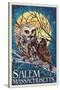 Salem, Massachusetts - Owl and Owlet-Lantern Press-Stretched Canvas