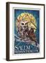 Salem, Massachusetts - Owl and Owlet-Lantern Press-Framed Art Print