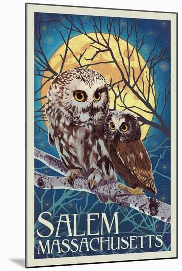Salem, Massachusetts - Owl and Owlet-Lantern Press-Mounted Art Print
