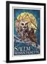 Salem, Massachusetts - Owl and Owlet-Lantern Press-Framed Art Print