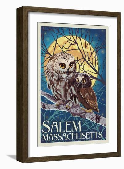 Salem, Massachusetts - Owl and Owlet-Lantern Press-Framed Art Print