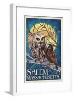 Salem, Massachusetts - Owl and Owlet-Lantern Press-Framed Art Print