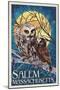 Salem, Massachusetts - Owl and Owlet-Lantern Press-Mounted Art Print