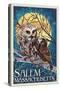 Salem, Massachusetts - Owl and Owlet-Lantern Press-Stretched Canvas