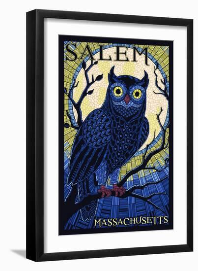 Salem, Massachusetts - Owl Mosaic-Lantern Press-Framed Art Print