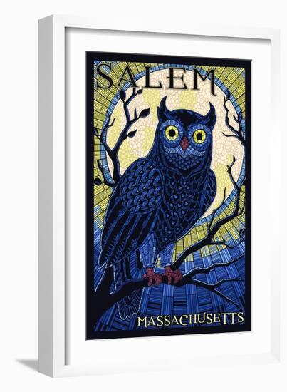 Salem, Massachusetts - Owl Mosaic-Lantern Press-Framed Art Print