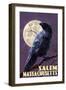 Salem, Massachusetts - Raven and Moon Purple Sky-Lantern Press-Framed Art Print