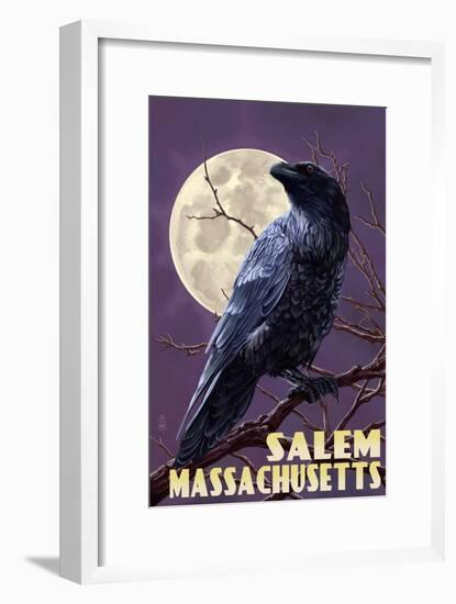 Salem, Massachusetts - Raven and Moon Purple Sky-Lantern Press-Framed Art Print