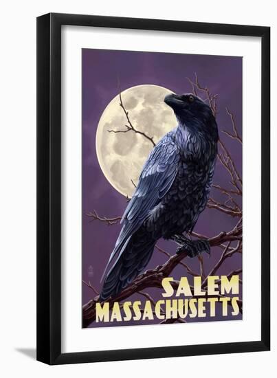 Salem, Massachusetts - Raven and Moon Purple Sky-Lantern Press-Framed Art Print