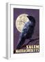 Salem, Massachusetts - Raven and Moon Purple Sky-Lantern Press-Framed Art Print