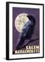 Salem, Massachusetts - Raven and Moon Purple Sky-Lantern Press-Framed Art Print