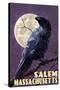 Salem, Massachusetts - Raven and Moon Purple Sky-Lantern Press-Stretched Canvas