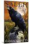 Salem, Massachusetts - Raven and Skull-Lantern Press-Mounted Art Print