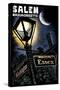 Salem, Massachusetts - Street Lampost at Night - Scratchboard-Lantern Press-Stretched Canvas