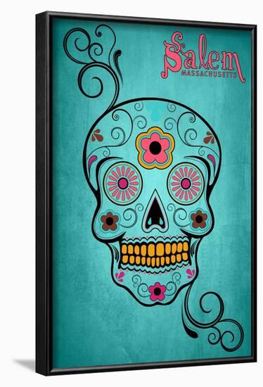 Salem, Massachusetts - Sugar Skull (Aqua Background)-Lantern Press-Framed Art Print