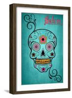 Salem, Massachusetts - Sugar Skull (Aqua Background)-Lantern Press-Framed Art Print