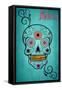 Salem, Massachusetts - Sugar Skull (Aqua Background)-Lantern Press-Framed Stretched Canvas