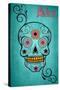 Salem, Massachusetts - Sugar Skull (Aqua Background)-Lantern Press-Stretched Canvas