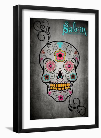 Salem, Massachusetts - Sugar Skull-Lantern Press-Framed Art Print