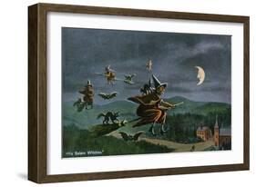 Salem, Massachusetts - Ye Salem Witches in Flight-Lantern Press-Framed Art Print