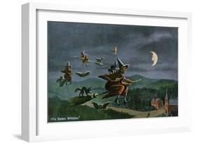 Salem, Massachusetts - Ye Salem Witches in Flight-Lantern Press-Framed Art Print