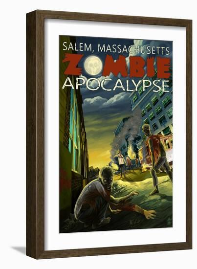 Salem, Massachusetts - Zombie Apocalypse-Lantern Press-Framed Art Print