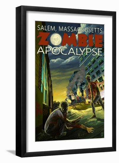 Salem, Massachusetts - Zombie Apocalypse-Lantern Press-Framed Art Print
