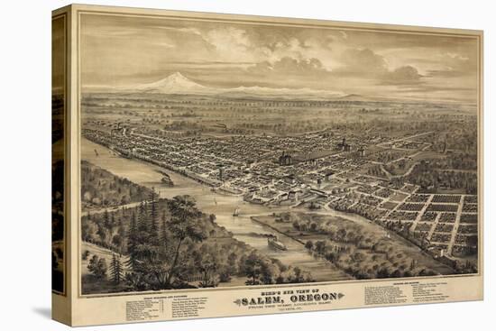 Salem Oregon 1876 Birds Eye View-Vintage Lavoie-Stretched Canvas