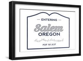 Salem, Oregon - Now Entering (Blue)-Lantern Press-Framed Art Print