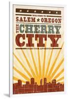 Salem, Oregon - Skyline and Sunburst Screenprint Style-Lantern Press-Framed Art Print