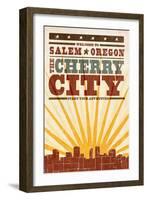 Salem, Oregon - Skyline and Sunburst Screenprint Style-Lantern Press-Framed Art Print