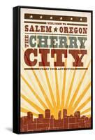 Salem, Oregon - Skyline and Sunburst Screenprint Style-Lantern Press-Framed Stretched Canvas