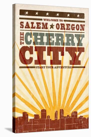 Salem, Oregon - Skyline and Sunburst Screenprint Style-Lantern Press-Stretched Canvas