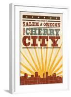 Salem, Oregon - Skyline and Sunburst Screenprint Style-Lantern Press-Framed Art Print